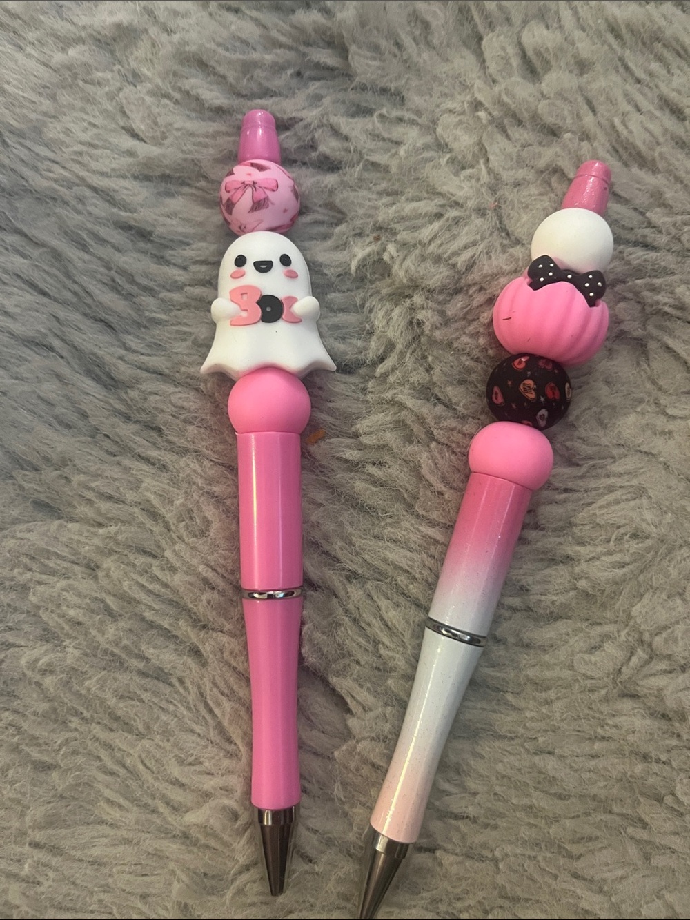 Playful Pink Ghost Beaded Pen - Cute Pink Writing Accessory October Pens 15